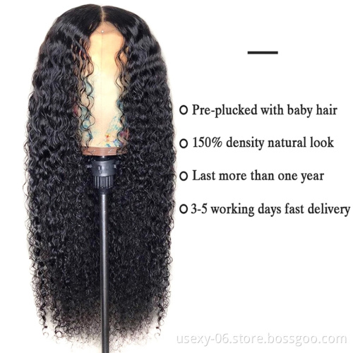 Guangzhou Wig vendors wholesale brazilian Virgin hair wigs for black women natural black curly T part wigs human hair lace front